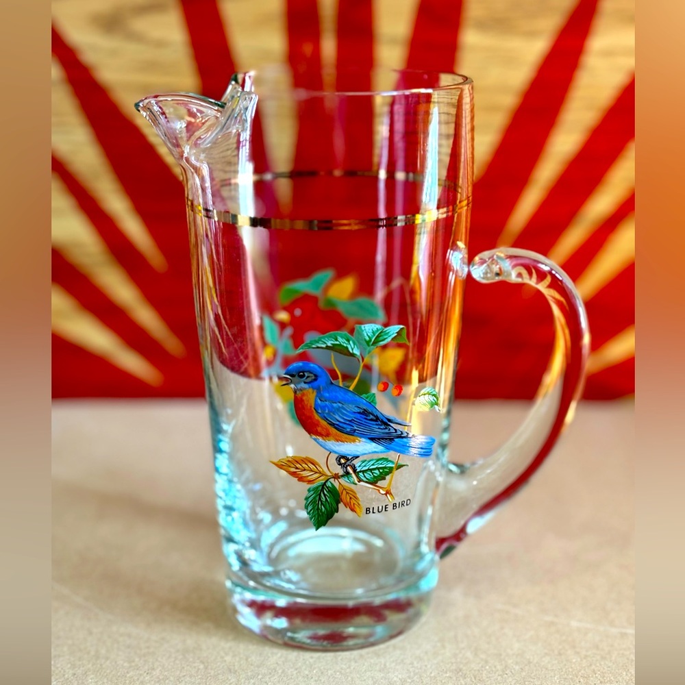 Vintage Hand Painted Songbird Pitcher by West Virginia Glass